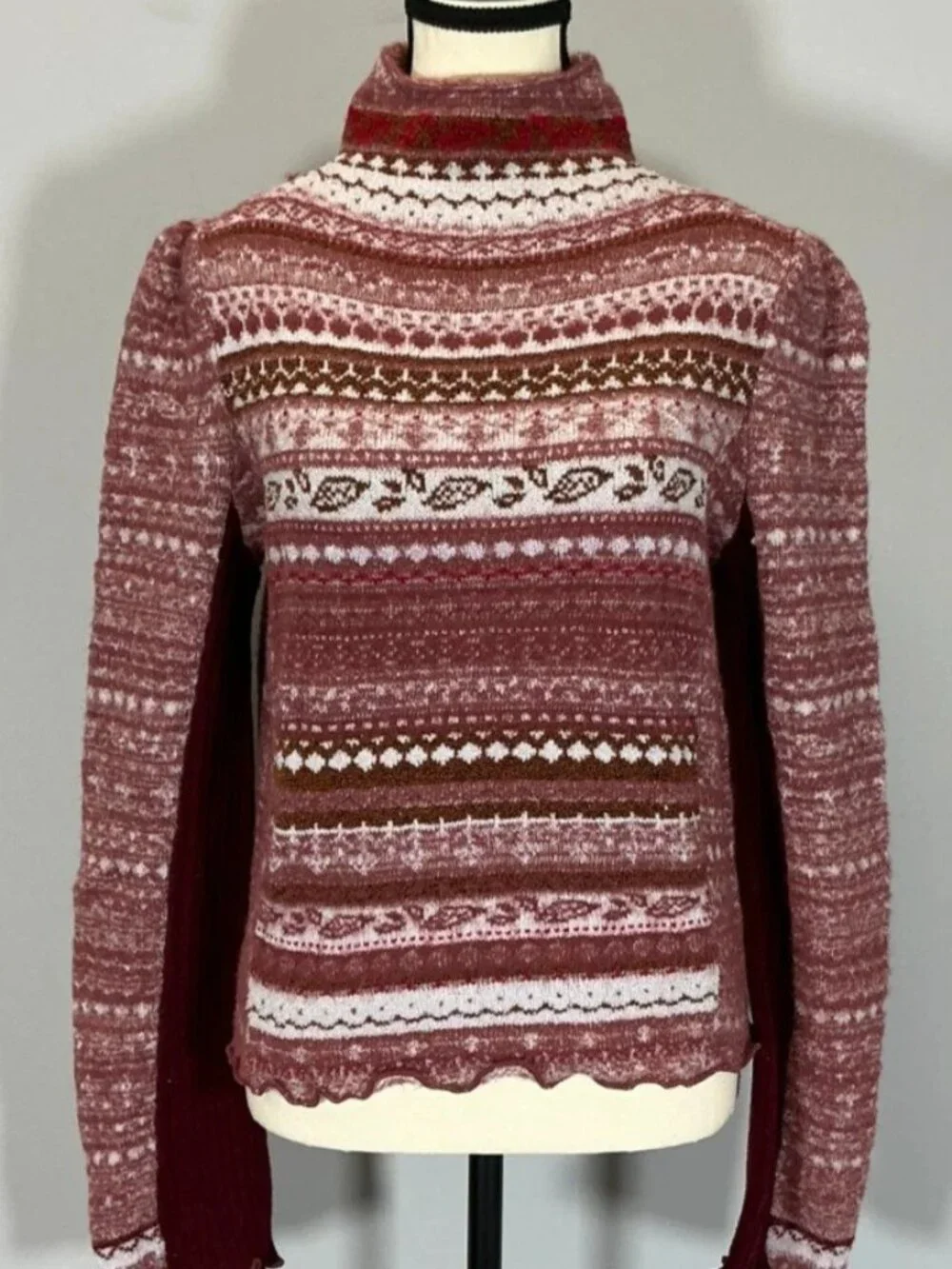 Free People Bali Juniper Rhubarb Combo Turtle Neck Sweater Women's Medium NWT